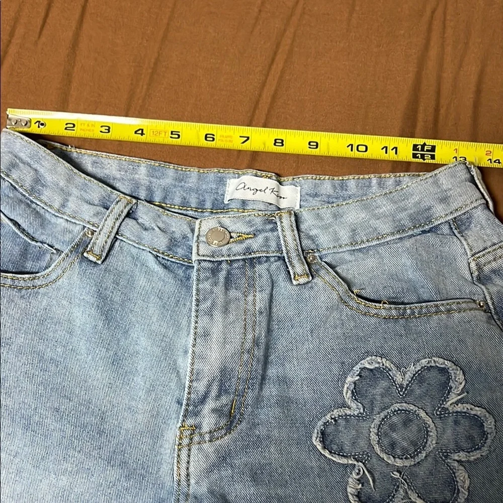 Angel Kiss women Blue Straight Leg Jeans with Floral Embroidery - Picture 2 of 8